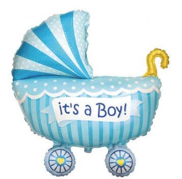 XL Folienballon Figur - Kinderwagen Junge - ø 61cm
